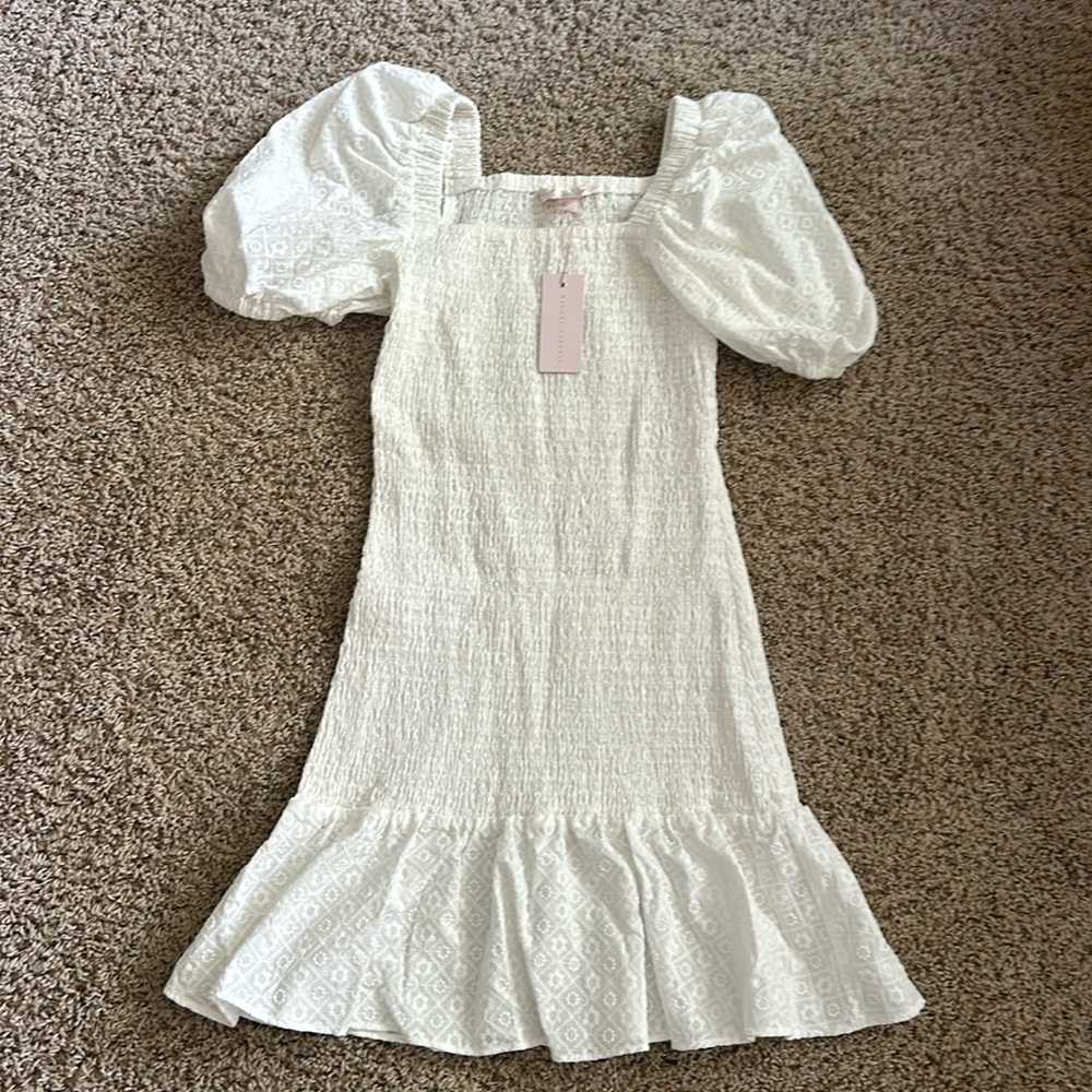 Rachel Parcell White Puff Sleeve Midi Dress
